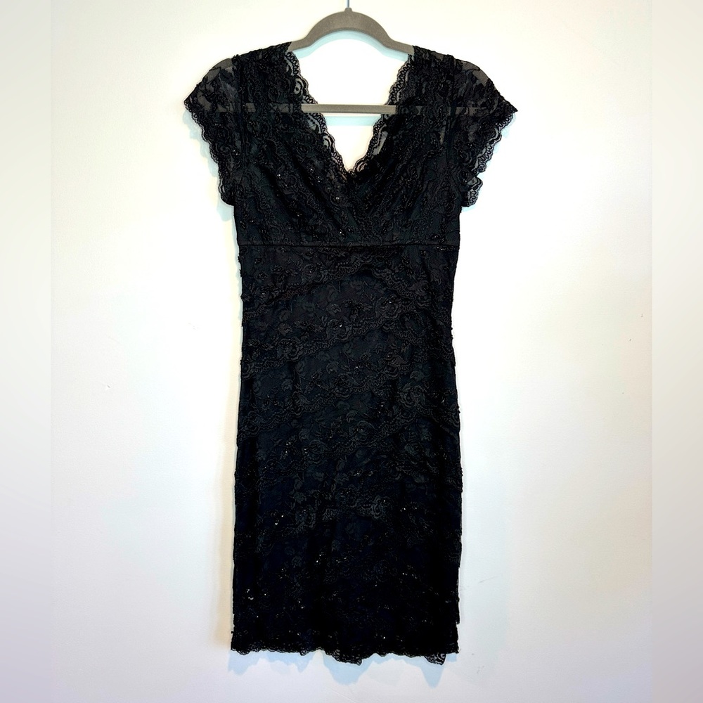 Black layered lace with black beading cocktail dress, size 4